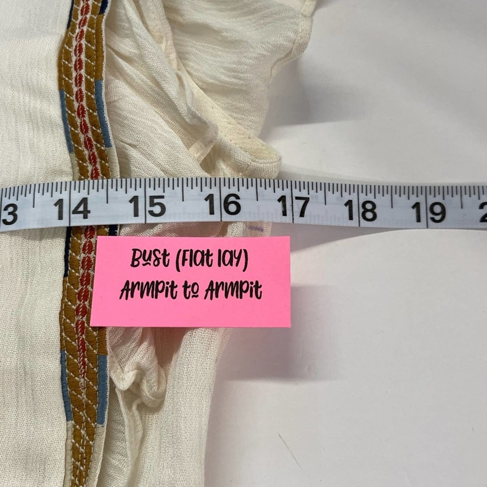 SEE U SOON Boho Style Beige w/Multi Color Cap Ruffled Sleeves & Banded Waistline - Picture 5 of 10